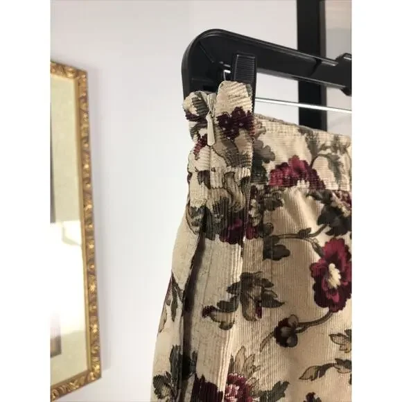 Eddie Bauer Skirt Size 10 Tall Beige Green Corduroy Floral Pencil Pockets Zipper - Picture 4 of 7